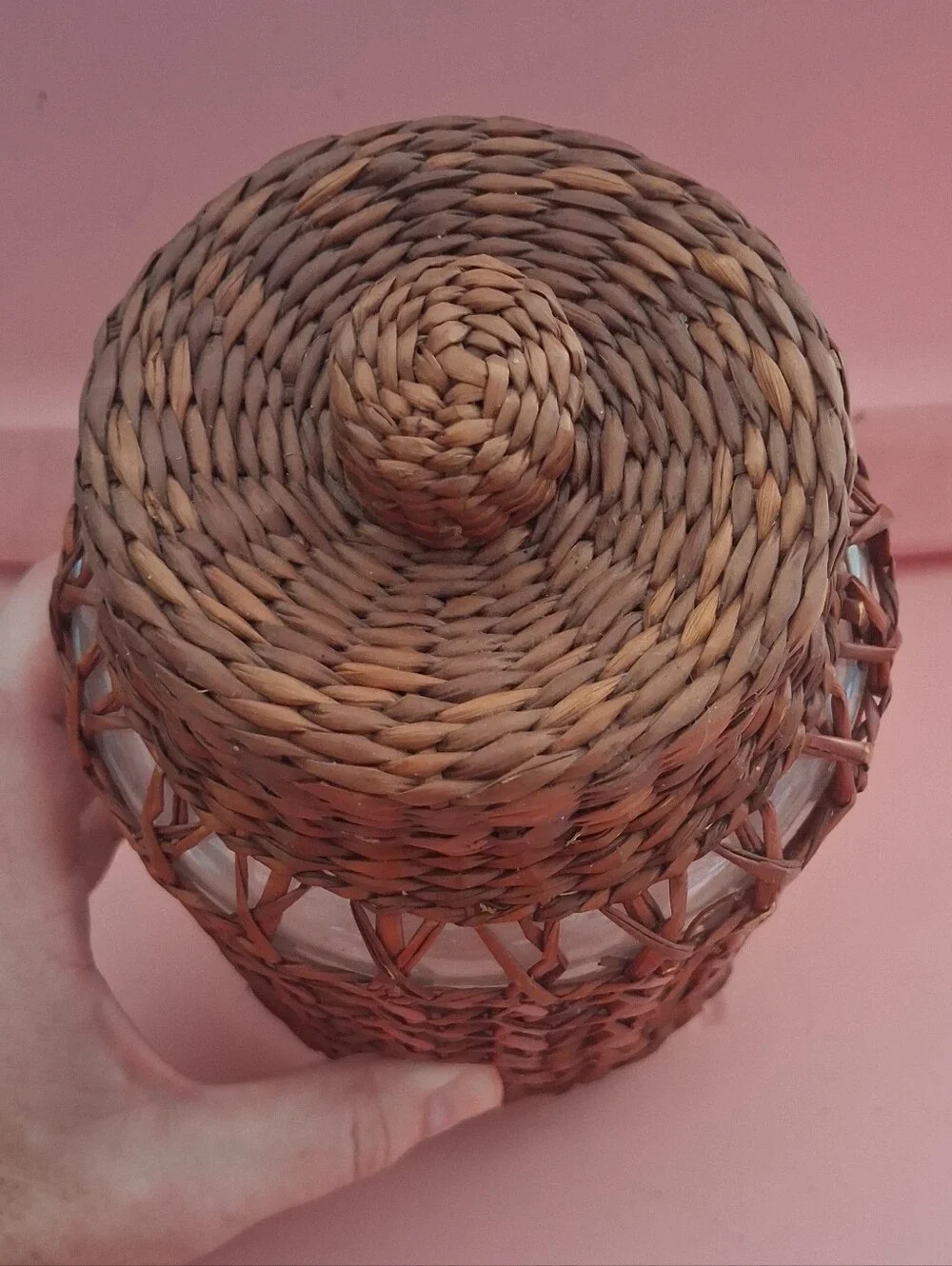 Woven Rattan Glass Jar with Lid - Brown NWT